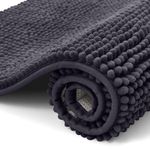 Kitinjoy Non Slip Chenille Bath Mat, Extra Soft Bathroom Mat, Super Absorbent Fluffy Bath Mats for Bathroom, Machine-Washable Quick Dry Bath Rug Foot Mat, 16"x24", Dark Grey
