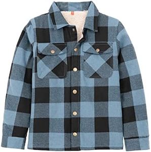 ZENTHACE Big Kids Boys Flannel Shirt Jacket Sherpa Fleece Lined Buffalo Plaid Flannel Jackets Thick Shacket Blue Blk L Size 10-12