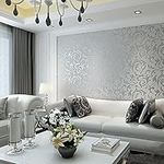 HANMEROHigh Quality Victorian Damask Embossed Textured Non Woven Flocking Wallpaper For Living Bedroom Tv Background Silver Gray