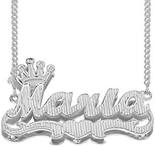 Drawelry Custom Heart Necklace 18K Gold-Plate Double Plated Nameplate Necklace Personalized Made Any Name Jewelry Gifts for Women Girls (Crown2-silver)