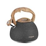 Poliviar Tea Kettle, 2.7 Quart Natural Stone Finish with Wood Pattern Handle Loud Whistle Food Grade Stainless Steel Teapot, Anti-Hot Handle and Anti-Rust, Suitable for All Heat Sources