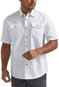 Wrangler Men's Short Sleeve Classic Twill Button Down Shirt, Bright White, Large US