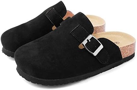 East Bajia Suede Clogs for Girls Boys Unisex Toddler Slippers Slip-on Kids Shoes Indoor Outdoor Cute Sandals Classic Cork Adjustable Buckle, Black, 5.5-6 Toddler