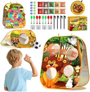4-in-1 Animal Bean Bag Toss Game for Kids, Cornhole & Dart Board Set for Toddlers, Outdoor Toys for Family Party, Backyard, Beach & Lawn Activities, Gift for Boys and Girls Ages 3 4 5 6 7 8