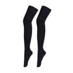 Bestjybt Women Extra Long Thigh High Socks Cotton Over the Knee Socks (1 Pair-Black, Style 01)