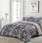 Floral Duvet Cover Set Egyptian cotton Grey Bedding Easy Care Soft Charcoal Quilt Covers with Pillow Cases Double King SuperKing Bed Size Reversible Printed Sets (Grey Floral, King (U.K. Standard))