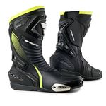 SHIMA RSX-6 Men, Motorbike Boots for Men | Reinforced Leather Mens Biker Boots with Side Zipper, Ankle Support, Anti-Slip Sole, Gear Shift Handle (Fluo, 11)