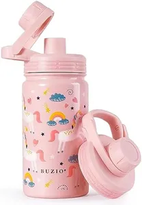 BUZIO Kids Water Bottle with Spout Lid, 14oz Insulated Stainless Steel Water Bottle for School, Double Walled Leak Proof Water Tumbler, Wide Mouth Sports Drink Flask, Simple Thermo Canteen Mug Cup