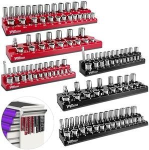 YIYITOOLS 6pcs Magnetic Socket Organizer Set, Magnetic Socket Holder, 1/2", 1/4" And 3/8" Sae & Metric Deep & Shallow Socket Holder Kit, Holds 143pcs Socket Trays