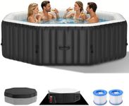 4-6 Person Inflatable Hot Tub, Polygon Portable Blow Up Hot Tub, Leak-Proof PVC Outdoor Spa with 130 Strong Air Jets, Heater Pump and Insulated Cover, 77” X 77”X 25”