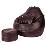 Wakefit 4XL Bean Bag, Bean Bag with Beans Filled, Bean Bag Sofa, Bean Bags, Diwali Gifts, Bean Bag with Cushion and Footrest with Beans Filled, Original Leatherette Bean Bag with Beans (Brown)