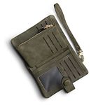 RFID Leather Wallets for Women Ladies Wristlet Clutch Large Capacity Zipper Purse for Coins Card Holder Organizer (Army Green)