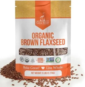 Great River Milling Organic Whole Grain Brown Flaxseed | High-Fiber, Omega-3 Rich Superfood | Gluten Free, Non-GMO, Kosher, USDA Organic | Ideal for Baking, Smoothies & Home Milling | 5 Lb