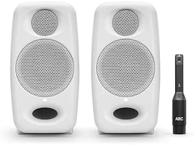 IK Multimedia Premium Version iLoud Micro Monitor Pro White (Pair) 50 Watt Portable & Powerful Reference Studio Monitor, Class D High-Efficiency Amplifier, Custom-Made Drivers for Music Mixing