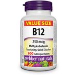 Webber Naturals Vitamin B12 250 mcg, Quick Dissolve, 200 Tablets, Natural Cherry Flavour, Supports Energy Production and Metabolism