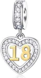 Charms anniversaire de 18 ans pour bracelet de bricolage pandora, pendentif numéro 18 en or 18 carats plaqué, perles collier 18th birthday en argent sterling avec cz, cadeaux pour neveu/niece/cousine