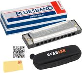 Hohner Blues Band Harmonica - Key of C Bundle with Case, Pouch, Online Manual, and Austin Bazaar Polishing Cloth