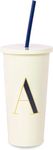 kate spade new york Insulated Initial Tumbler with Reusable Straw, 20 Ounce Acrylic Travel Cup with Lid (A)
