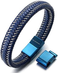 HALUKAKAH Plus ● Jazz ● Homme Bracelet en Cuir Véritable de Main Fermoir Magnétique Titan 8.5"-9"(21.5-23cm) avec Le Boîte-Cadeau Gratuit