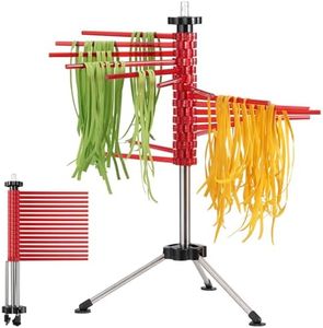 Navaris Collapsible Pasta Drying Rack - Tall Compact Spaghetti Noodle Stand with 16 Plastic Rods - Fresh Pasta Making Accessories - up to 2 kg (4.5 lbs) - Red