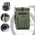 Goture 3 in 1 Bike Pannier Bag 25L Fishing Tackle Bag with Exhaust Valve, 500D PVC Rolltop Closure Backpack, Bicycle Backpack with Stowable Mesh Pocket for Bicycles, Fishing, Kayaking, Boating(Green)