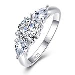 Bonlavie Silver Ring for Women, 925 Sterling Silver Pear and Round Cut White Cubic Zirconia Engagement Ring for Girls - R