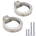 IAFVKAI 2 Pack Cabinet Knobs Zinc Alloy Drawer Pull Ring Brushed Nickel Round Cabinet Kitchen Handle Silver Door Drawer Knob for Kitchen Cupboard Door, Bedroom Bathroom Wardrobe Hardware