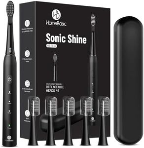HOMEBASIC Sonic Shine Electric Toothbrush with 6 Dupont Brush Heads, 3 Modes, Smart Timer, USB-C Rechargeable, 50-Days Battery Lasting , IPX7 Waterproof, Quiet Motor, Travel Case – Black, Adult Oral Care