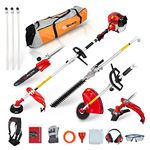 BU-KO 52cc Long Reach Petrol Multi Functional Garden Tool: Petrol Strimmers and Brush Cutter, Extendable Petrol Hedge Trimmer, Pruner Chainsaw, Petrol Grass Trimmers, 3x 75cm Extension Poles,Toolbag