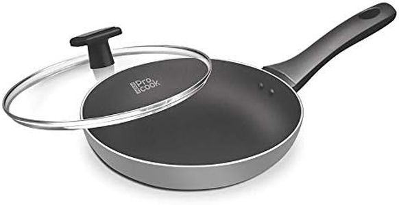 MILTON Pro cook Black Pearl Fry Pan, 24 cm / 1.8 Litre Frying Pan with Glass Lid for Stir-Fry, Omlette Egg Pan, Sauté, Fish Frypan, Non-Stick Aluminium Tawa, Induction & Gas Friendly Cookware
