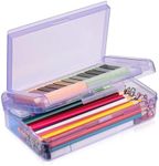 Meiikun 1 Pack Pencil Box 2 Compartments, Large Pencil Case for Boys Girls, Assorted Colors Crayon Box Clear Pencil Cases, Stationery Storage Organizer for Students School Office (Purple)