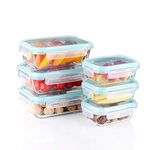 Amisglass Glass Food Storage Set, 6 Packs Glass Meal Prep Containers with Lids, Airtight Glass Bento Boxes, Lunch Containers Portion Control Containers