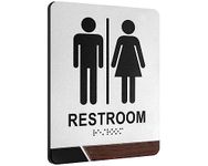 Kas Home Restroom Sign - Universal Men/Women Business Bathroom Sign with 3M Tape - Ideal for Toilet, Bathroom, Washroom, Restroom Door, Public Restrooms (Silver)