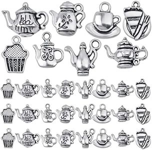 40pcs Antique Silver Tea Cup Charms Tibetan Vintage Mixed Teapot Coffee Cup Mug Pendant Charms Craft Supplies for DIY Necklace Bracelet Earring Jewelry Making, 8 Styles