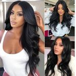 xiweiya Long Black Wig for Women 1b# Long Natural Wavy Free Part Synthetic Lace Front Wig Heat Resistant Fiber Hair Lace Front Wigs Half Hand Tied 13 * 3 Part Lace Black Wig 26inch