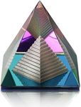 Crystal Pyramid Figurine Collectible, Rainbow Color Prism Desk Ornament Glass Paperweight with Gift Box for Decoration (80mm / 3.1inches)