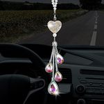 Bling Heart Diamond Car Accessories, Crystal Car Rear View Mirror Charms Car Decoration Decor, Lucky Hanging Interior Ornament Pendant (AB Color,9.8 Inch)