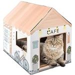 LiBa Cardboard Cat House with Scratch Pad and Catnip, Cat Scratcher for Indoor Cats, Cat Bed, Cat Scratching Board, Cat Gifts for Cats - Cat Café