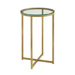 Eden Bridge Designs 40cm Round Modern Elegant Side Table/ Coffee Table, Accent Sofa Table for Living Room Bedroom, Metal, Glass/Gold, 41x41x61 cm