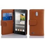 cadorabo Book Case works with Huawei ASCEND G700 in SADDLE BROWN - with Stand Function and Card Slot made of Structured Faux Leather - Wallet Etui Cover Pouch PU Leather Flip