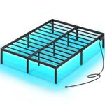 Rolanstar Bed Frame with USB Charging Station, Full Bed Frame with LED Lights, Platform Bed Frame with Heavy Duty Steel Slats, 14" Storage Space Beneath Bed, No Box Spring Needed, Noise Free, Black