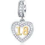 18 Years Birthday Charms fit Pandora DIY Bracelet, 18K Gold Plated Number 18 Dangle, 925 Sterling Silver 18th Anniversary Necklace Beads with CZ, Gifts for Twins/Niece/Cousin/Sister