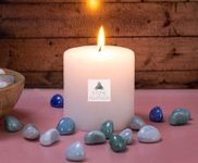 Stone & Feather, White Non Scented Big Pillar Candle, Long Burning time 80-90 Hours, Size- 4x4 Inches, for Meditation, Christmas, Church, Home Decoration, Diwali.