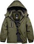 GEMYSE Boy's Winter Waterproof Ski Jacket Mountain Windproof Fleece Coat with Hood (Army Green,10-12Years,10/12)