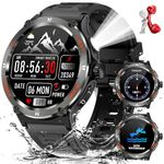 Military Smart Watch for Men with LED Flashlight 500mAh Big Battery Tactical Smart Watch 1.53” Big Screen Rugged Smartwatch 3ATM Waterproof Fitness Tracker with Heart Rate Monitor for iPhone Android