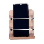 GRIDLAB™ Wooden Single Mobile Holder Stand for Mobile Charging, TV & AC Remote Holding and Keys Hanging at Home, Office, Bedroom, Hotel Wall Mount (Wooden Single Mobile Stand)