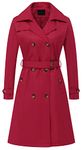 Chrisuno Long Trench Coat Women for with Hood Double-Breasted Water Repellent Classic Overcoat Slim Outerwear Belt Red L