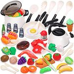 CUTE STONE Play Kitchen Accessories Toy, Play Food Sets for Kids Kitchen, Toddler Kitchen Set for Kids with Play Pots, Pans, Kids Kitchen Playset, Play Kitchen Toys for Girls Boys