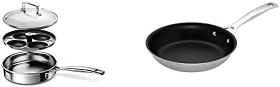 LE CREUSET 3-Ply Stainless Steel 20cm Egg Poaching Pan with Insert & Glass Lid, 96204220001000 3-Ply Stainless Steel Non-Stick Omelette Pan, 20 x 4 cm, 96201320001000
