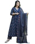 ANNI DESIGNER Women's Rayon Blend Printed Anarkali Kurta with Pant & Dupatta (AMPM Blue_S_Blue_Small)